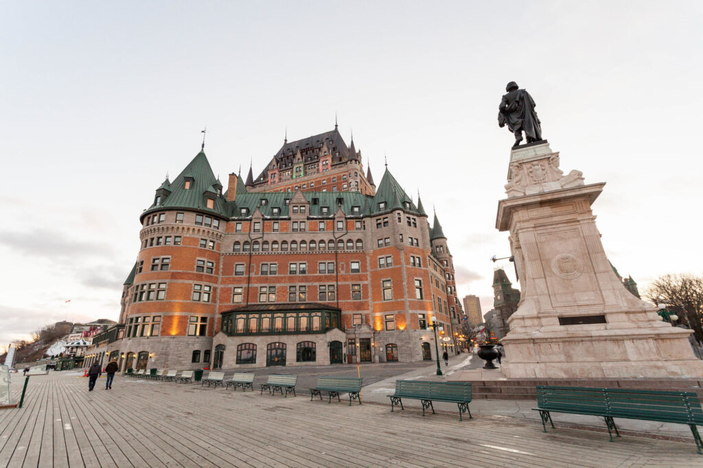 Quebec City's historic riverfront and Fairmont Le Chateau Frontenac