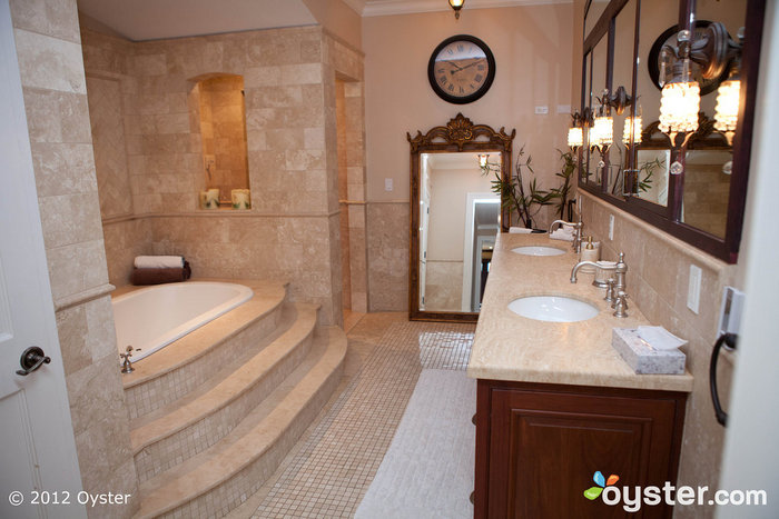 The bathroom in the Grand Tuscan Suite is the perfect spot for a little romance.