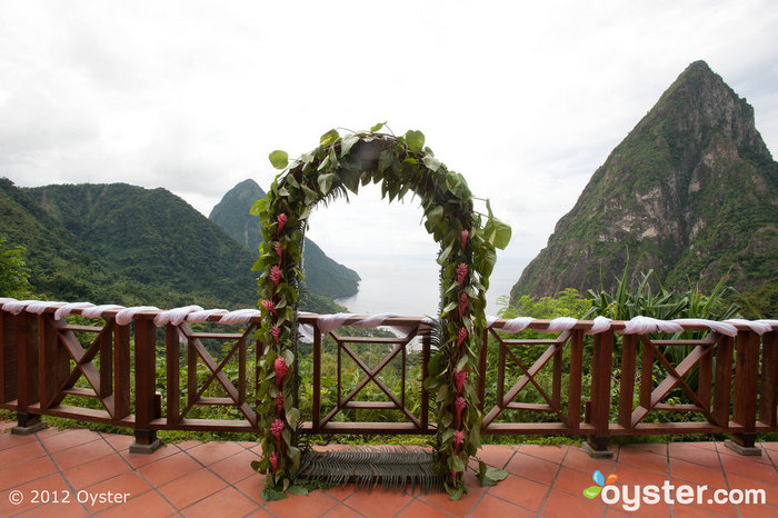 The Wedding Pavilion at Ladera overlooks St. Lucia's awe-inspiring landscapes.