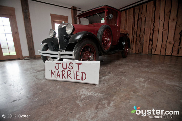 The event space comes complete with this old school truck, ready to take you on to your honeymoon.
