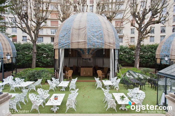 But guests can also dine al fresco at The Terrace, which features a green house and several (grounded) hot air balloons, a nod to the hotel's origins as Paris' first airfield.