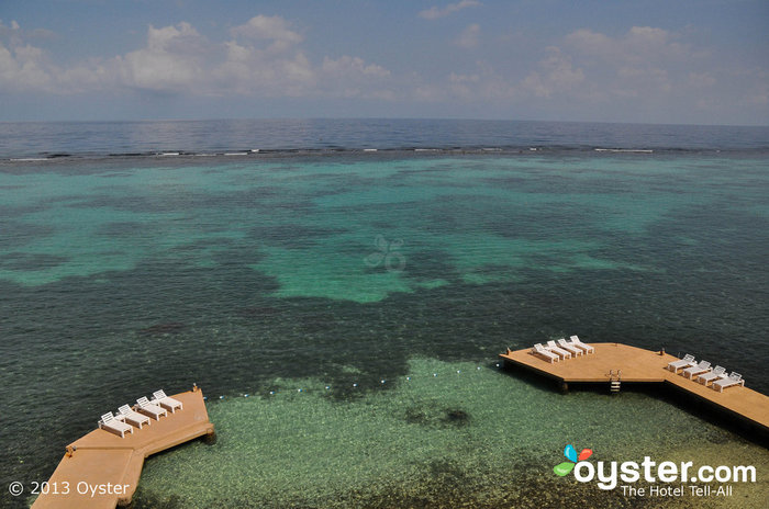 Decks stretching into the water allow for extra spots for lounging.