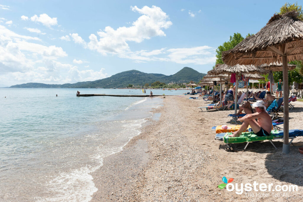 The beach at the Delfinia Hotel.