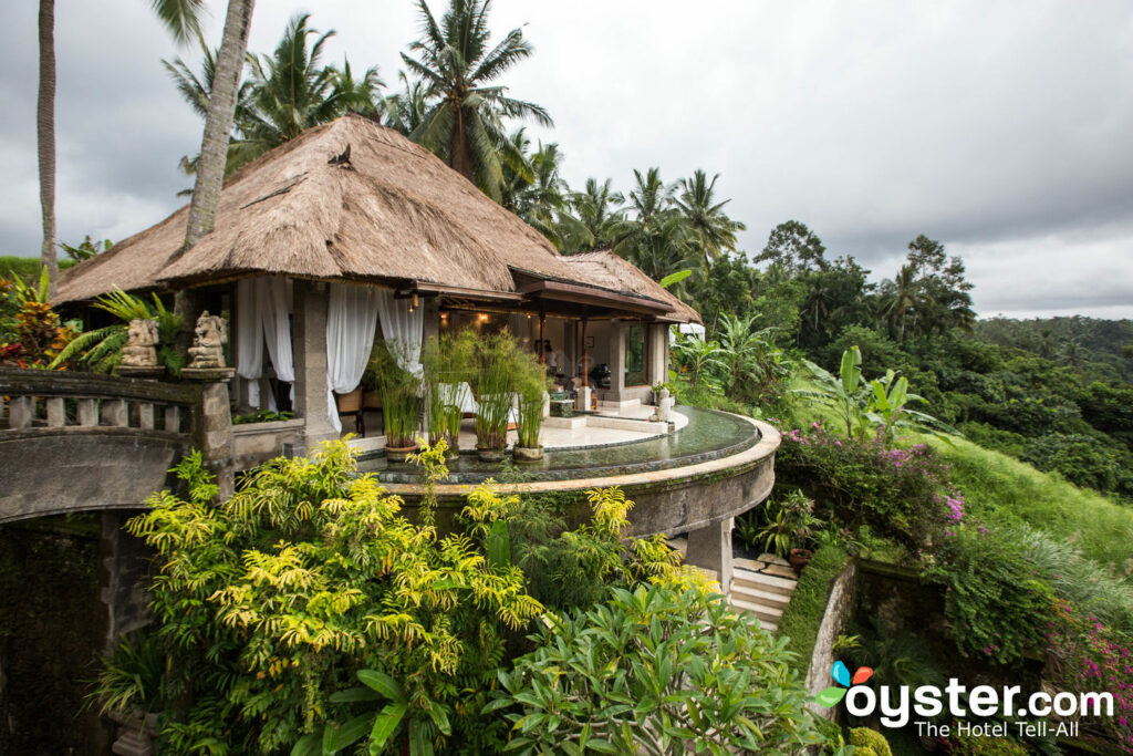 The rooms and numerous facilities, such as the spa (pictured above), overlook lush valleys.