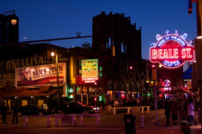 Beale Streeet at night; courtesy of H. Michael Miley, Flickr