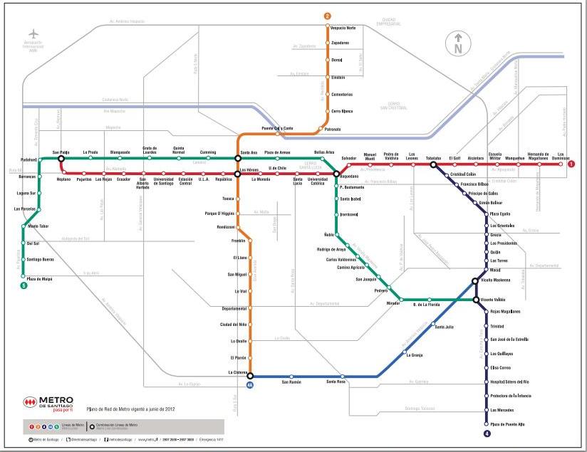 Mapa do metrô de Santiago. Clique na imagem para ampliá-la.