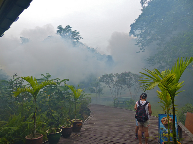 La niebla espesa del aerosol de mosquito incondicional es una vista común en áreas afligidas; Crédito de la foto: Bernard Dupont