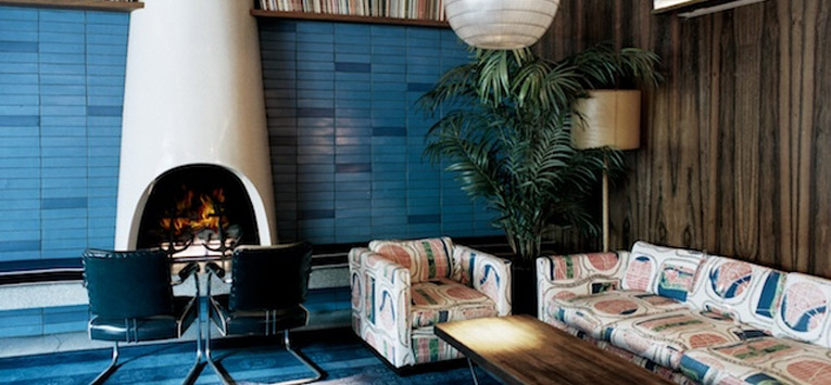 Nautical coziness at its best: The Maritime's lobby fireplace.