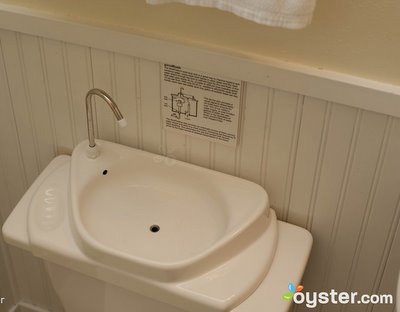 The toilet-top sinks at the Good Hotel conserve water with each flush.