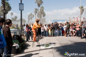 Street performer on the boardwalk at Venice Beach