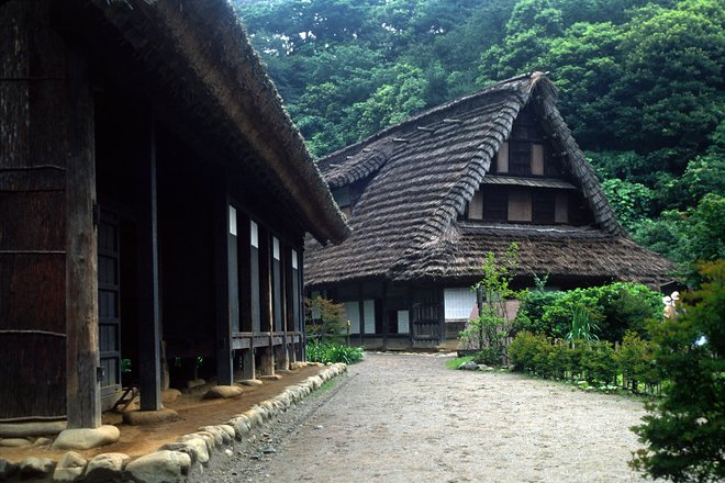 Case tradizionali al Nihon Minka-en Open Air Museum. Per gentile concessione di Fg2 / Wikimedia .