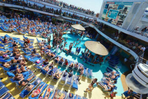 A busy pool deck on Carnival Cruise Line's Carnival Breeze. Photo: Jason Leppert