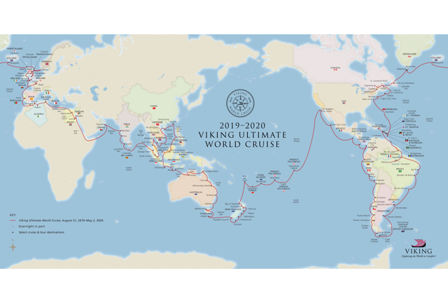 Mapa de Cruzeiros Viking Sun Ultimate World / Cortesia de Viking