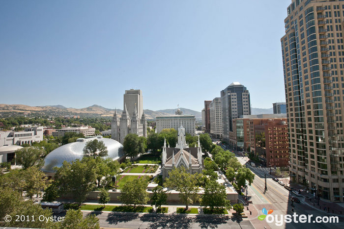 Vista su Temple Square dall'Hotel Salt Lake Plaza