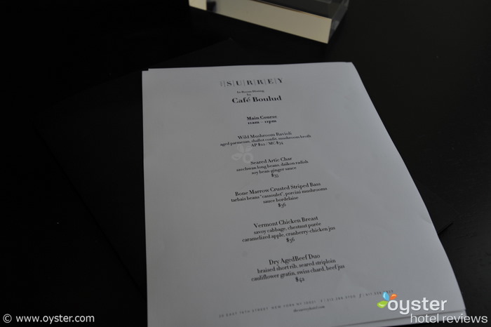 Salon de luxe - Menu du service d'étage