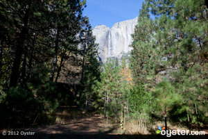 Der Blick von der Yosemite Lodge auf die Fälle.