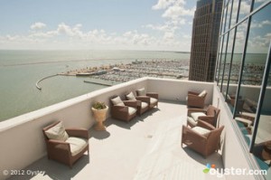 The rooftop restaurant at the Omni Corpus Christi lets us enjoy miles of the Gulf.