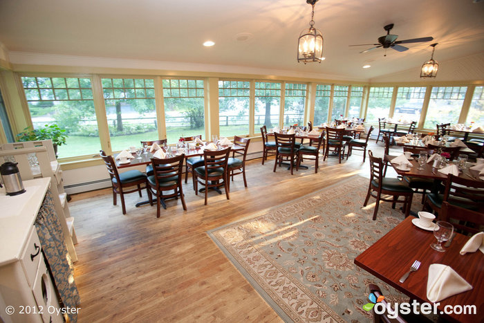 The dining room at The Norwich Inn offers lovely views of town.