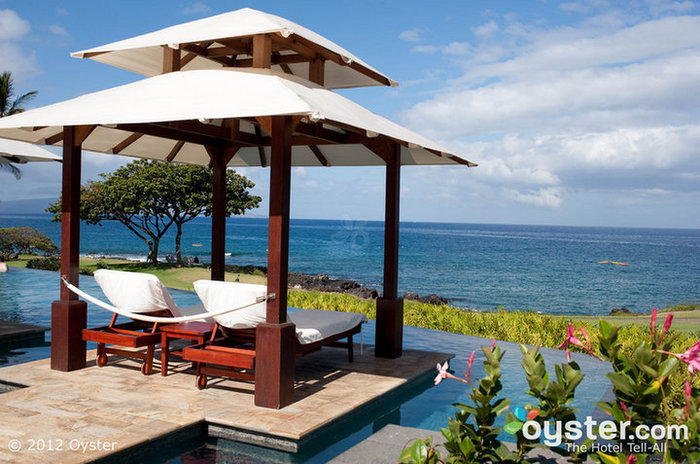 Sexy cabanas overlook the infinity pool and the ocean at the Marriott Wailea Resort.