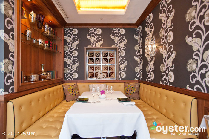 The elegant dining room at Seven Park Place sets the stage for delicious fare.