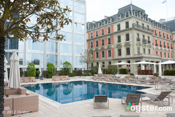 The seasonal outdoor pool is large and chic, and has an adjacent bar.
