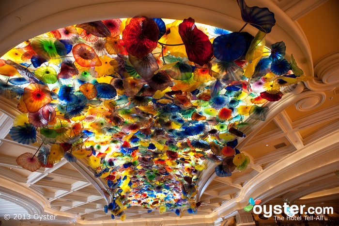 Dale Chihuly's glass ceiling sculpture is the centerpiece of the lobby.