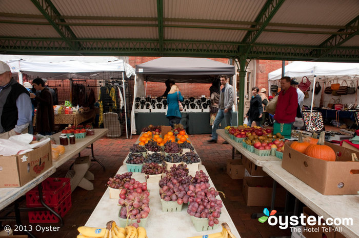 Produce stands are just across the walkway from jewelry makers at D.C.'s Eastern Market