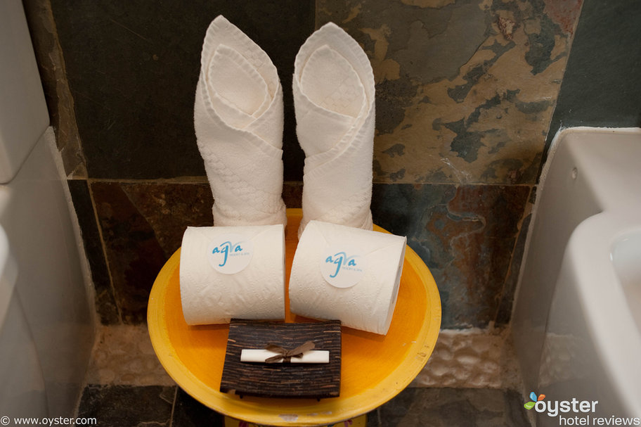 Bathroom tissue on pedestal, Agua Resort.
