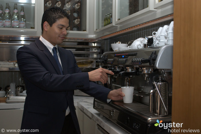 A barista stationed in the lobby will brew guests free drinks.
