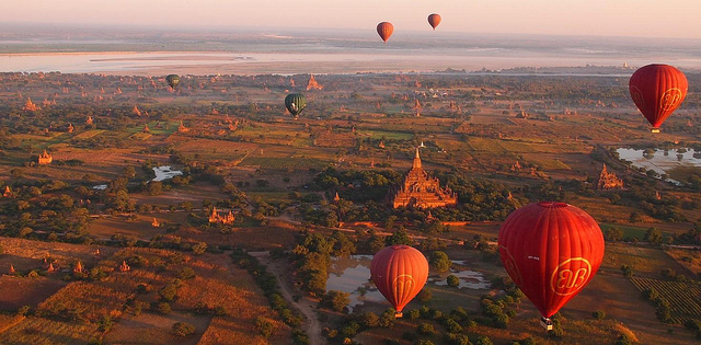 Hot-air balloons over Myanmar; Photo Credit: Flickr/Paul Arps