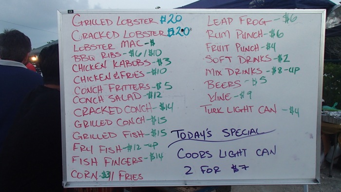 Menu of Local Eats at the Providenciales Thursday Night Fish Fry (Photo credit: Katherine Alex Beaven)
