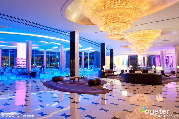 The giant chandeliers in the Fontainebleau lobby demonstrate Beers' creative approaches to lighting.