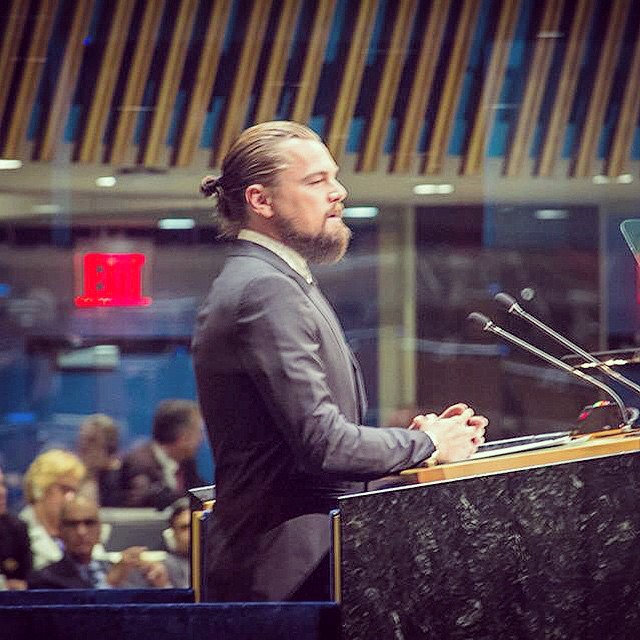 DiCaprio en la Cumbre de las Naciones Unidas sobre el Cambio Climático de 2014; John Gillspie