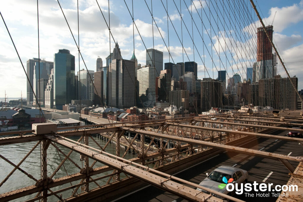 View of downtown Manhattan from the Brooklyn Bridge