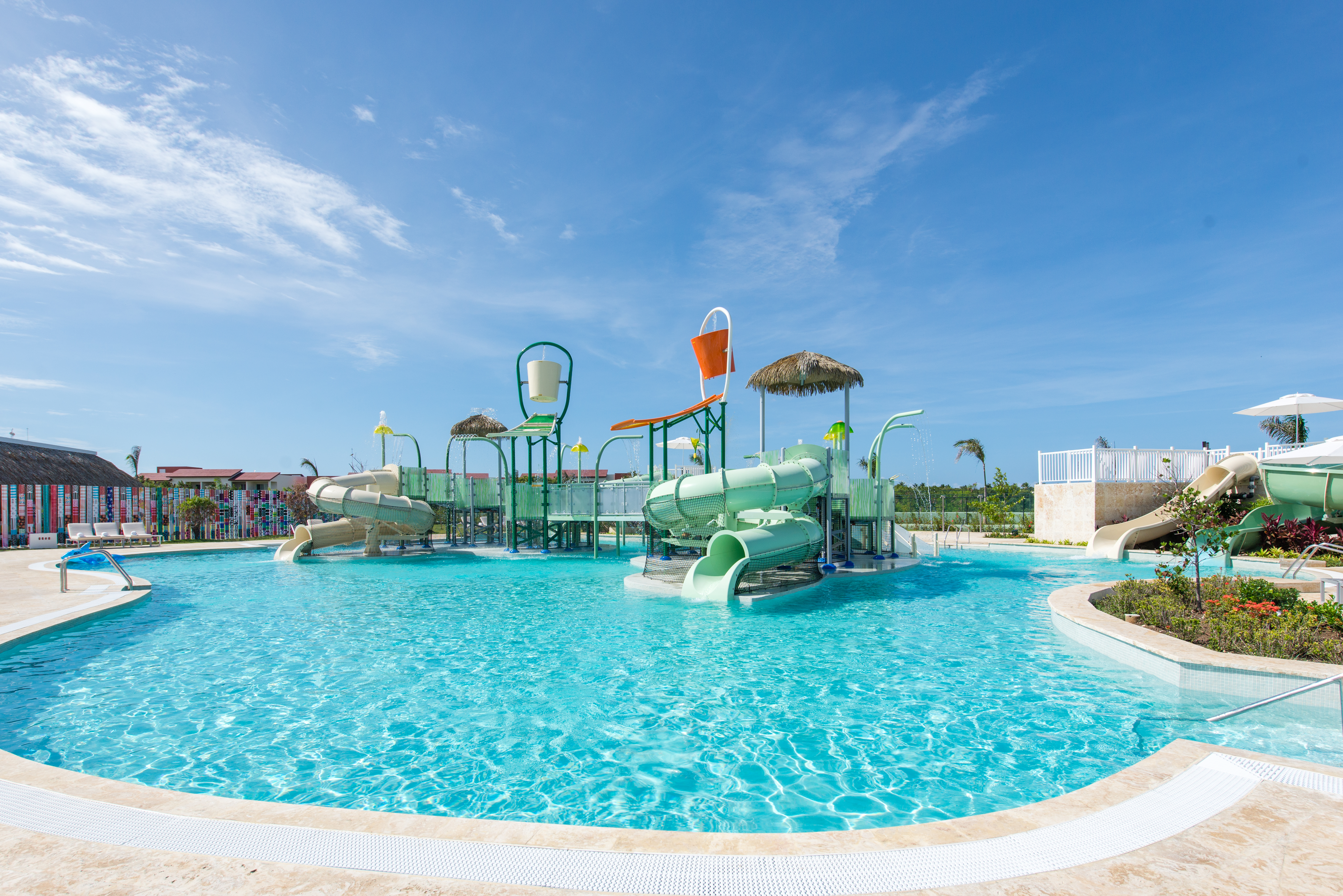 The Aqua Fun Park at Grand Reserve Paradisus Palma Real with slides and soaking buckets.