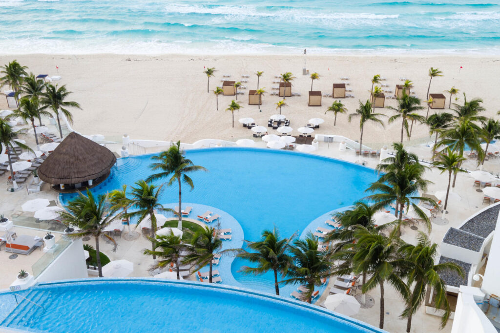 Le Blanc Spa Resort Cancun aerial view of pool and beach