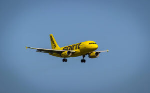 Yellow Spirit Airlines Airplane in the Sky