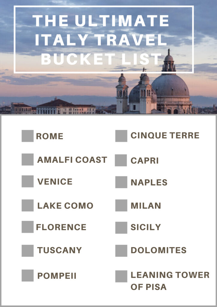 Ultimate Italy Travel Bucket List Checklist