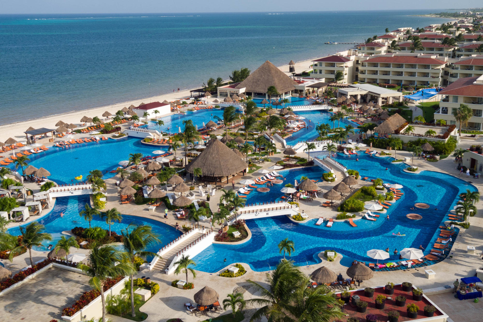 The pool complex and beach at Moon Palace Cancun