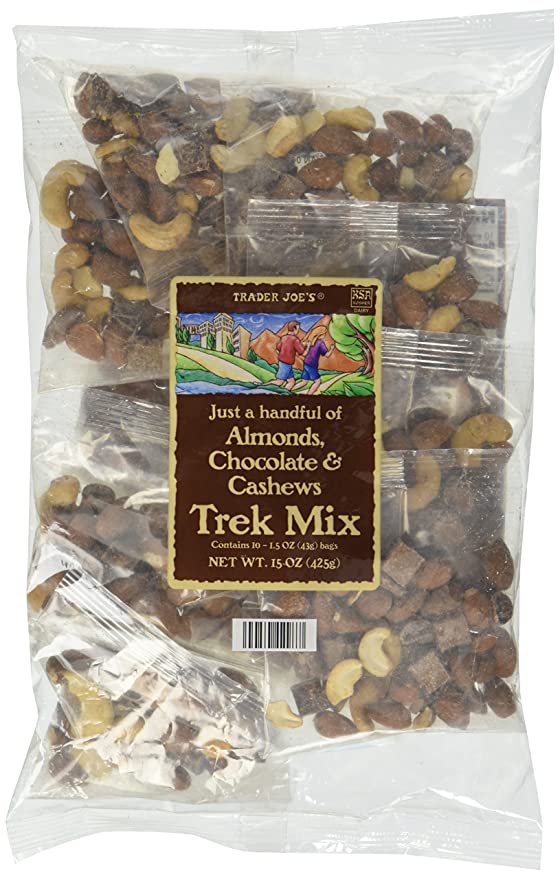 trader joe's almonds, cashews, chocolate trail mix