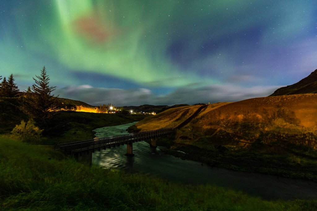 View of the Northern lights from Frost and Fire Hotel