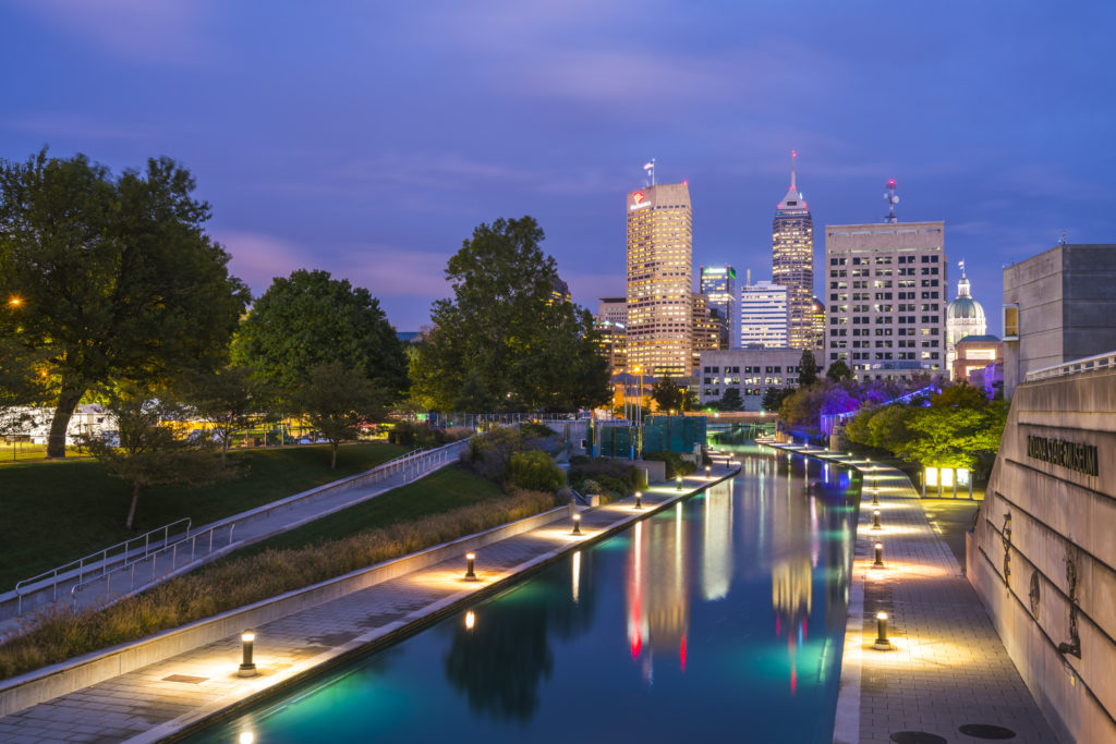 Indianapolis skyline at dusk