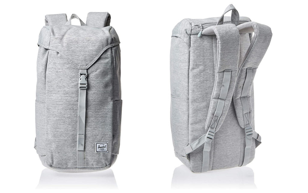 Two views of the Herschel Supply Co. Thompson Backpack in light grey