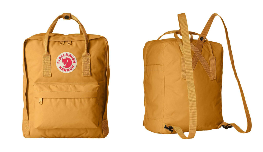 Two views of the Fjallraven Kanken Classic Pack in yellow