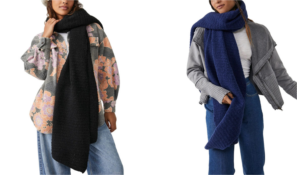 Two colors of the Free People Ripple Recycle Blend Blanket Scarf