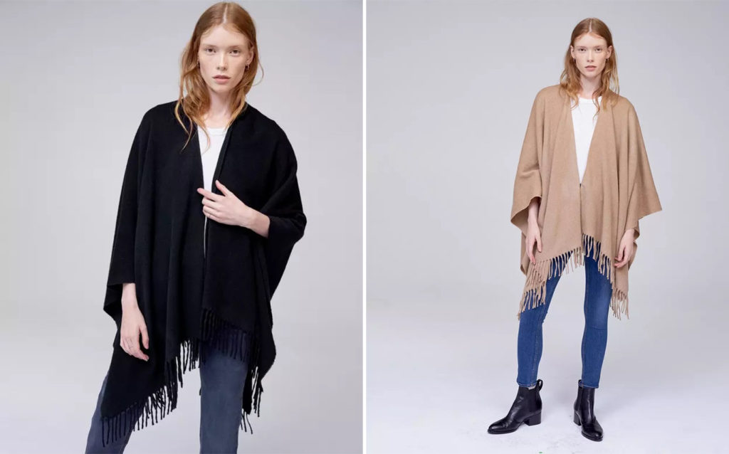 Model wearing two colors of the Rag & Bone Classic Cashmere Poncho