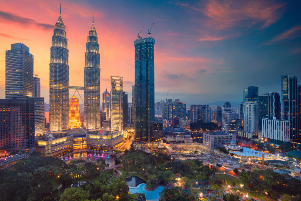 Skyline of Kuala Lumpur, Malaysia at sunset