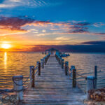 Dock at sunset in Islamorada, Florida Keys. Florida, United States
