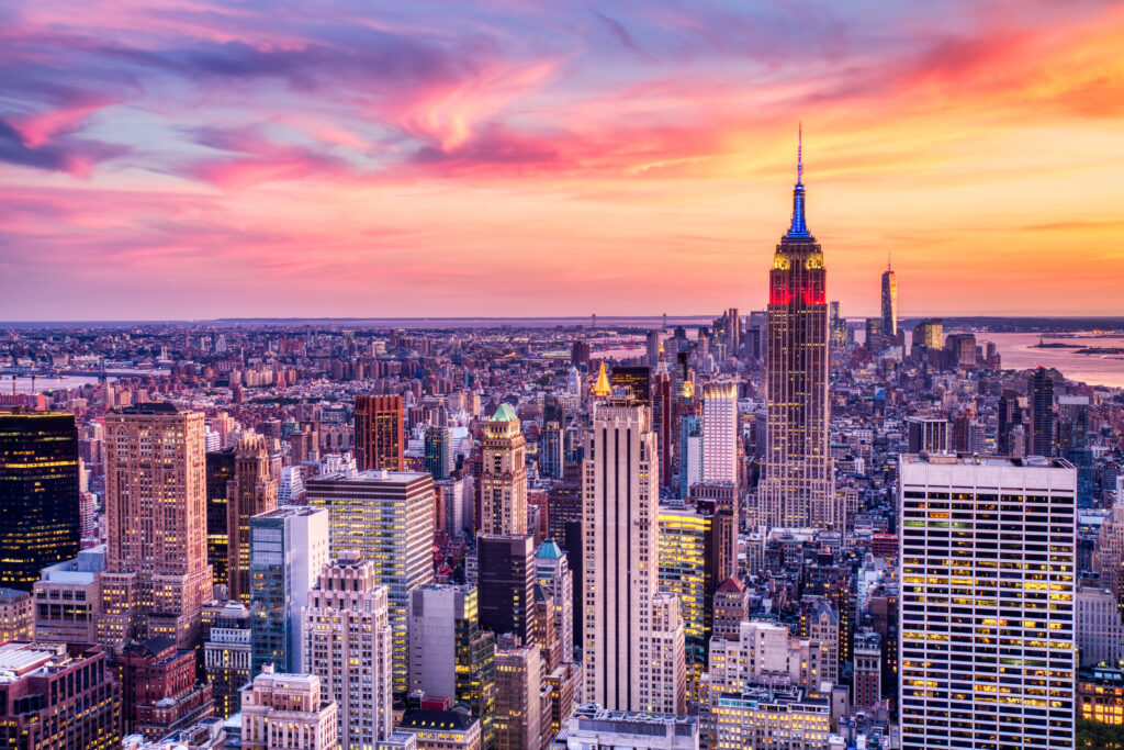 New York City skyline at sunset