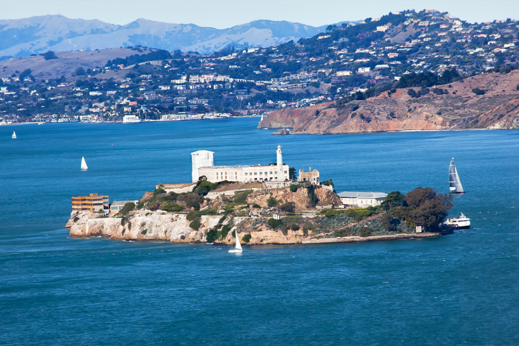 Alcatraz Island Sail Boats San Francisco California